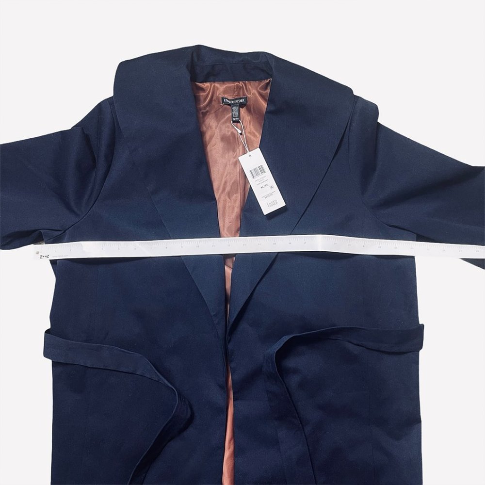 EILEEN FISHER $498 NWT Belt Navy Blue Trench Coat - Picture 9 of 15